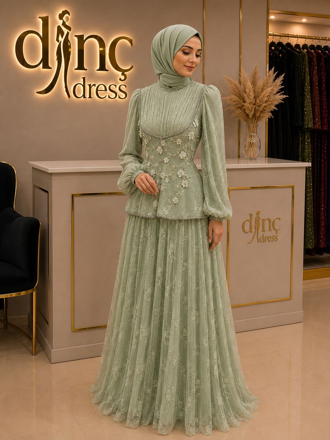 Dinç Dress — Mint Yeşili Drape