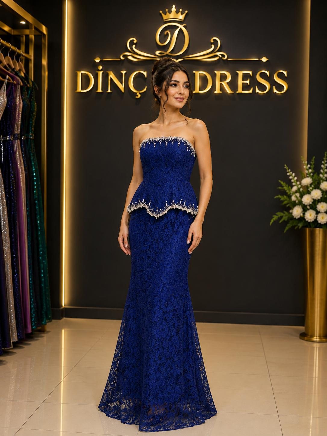 Dinç Dress — Saks Mavisi Balık Abiye
