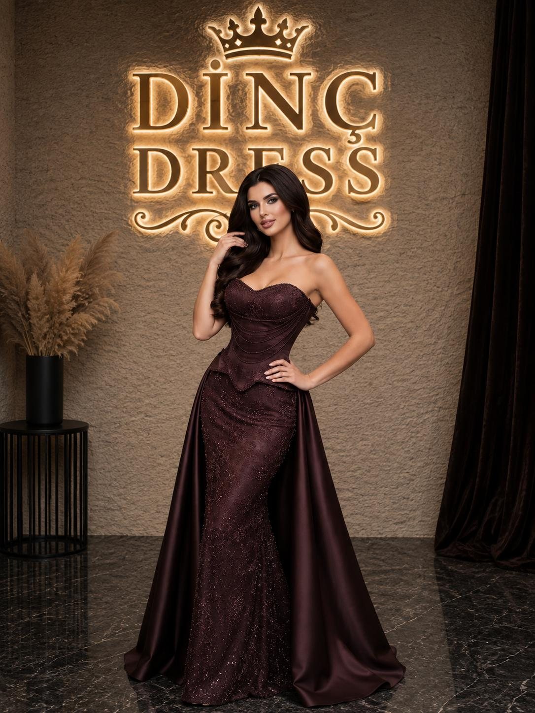 Dinç Dress — Acı Kahve Korseli Abiye